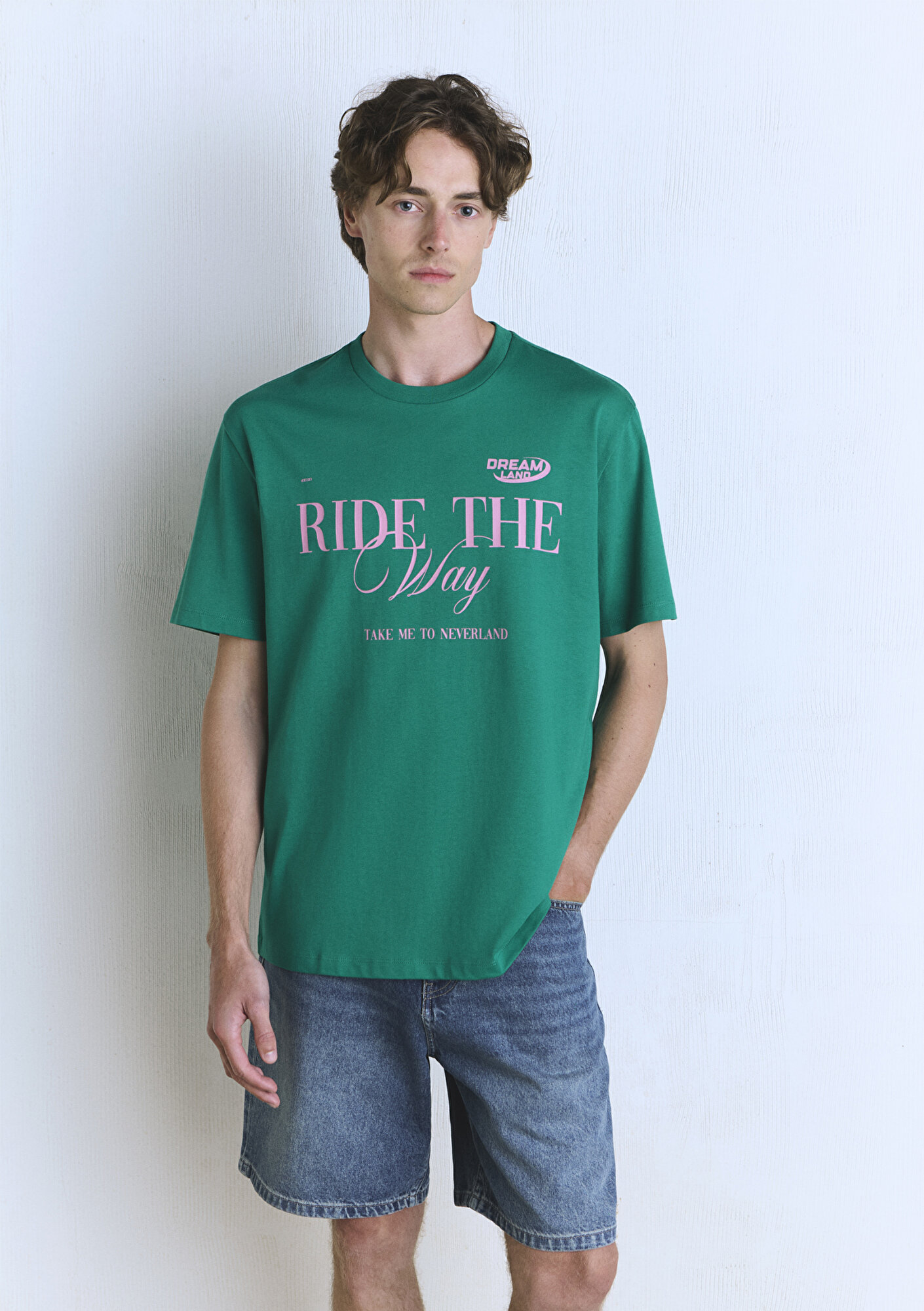  Mavi Ride the Way Baskılı Yeşil Tişört Loose Fit / Bol Rahat Kesim 0612781-71877