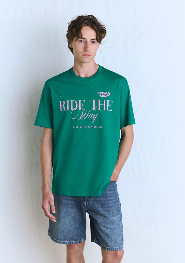  Mavi Ride the Way Baskılı Yeşil Tişört Loose Fit / Bol Rahat Kesim 0612781-71877