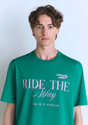  Mavi Ride the Way Baskılı Yeşil Tişört Loose Fit / Bol Rahat Kesim 0612781-71877