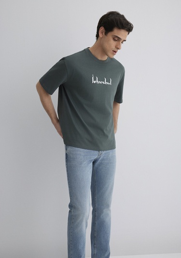  Mavi İstanbul Baskılı Yeşil Tişört Relaxed Fit / Rahat Kesim 0612999-71598