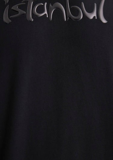  Mavi İstanbul Baskılı Siyah Tişört Loose Fit / Bol Rahat Kesim 0613002-71379