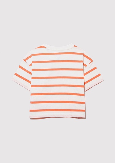  Mavi Mavi Logo Baskılı Turuncu Çizgili Crop Tişört Loose Fit / Bol Rahat Kesim 7610182-89310