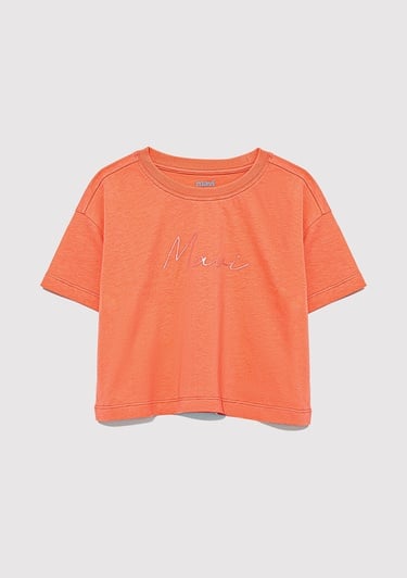  Mavi Mavi Logo Baskılı Turuncu Crop Tişört Loose Fit / Bol Rahat Kesim 7610181-71271