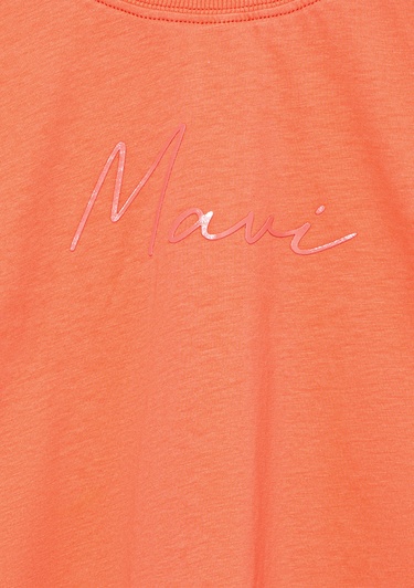  Mavi Mavi Logo Baskılı Turuncu Crop Tişört Loose Fit / Bol Rahat Kesim 7610181-71271