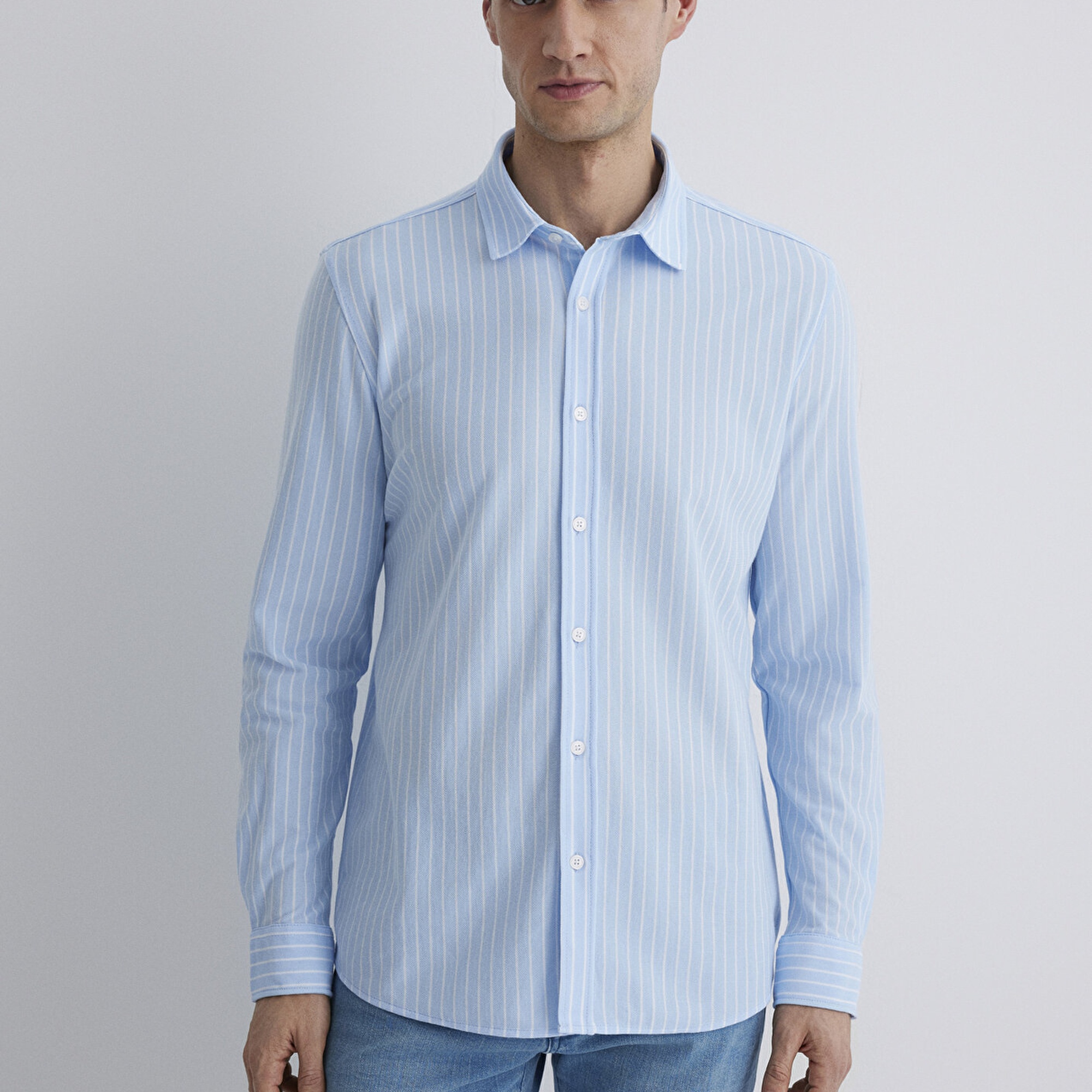 Mavi Çizgili Mavi Gömlek Slim Fit / Dar Kesim 0211404-89506