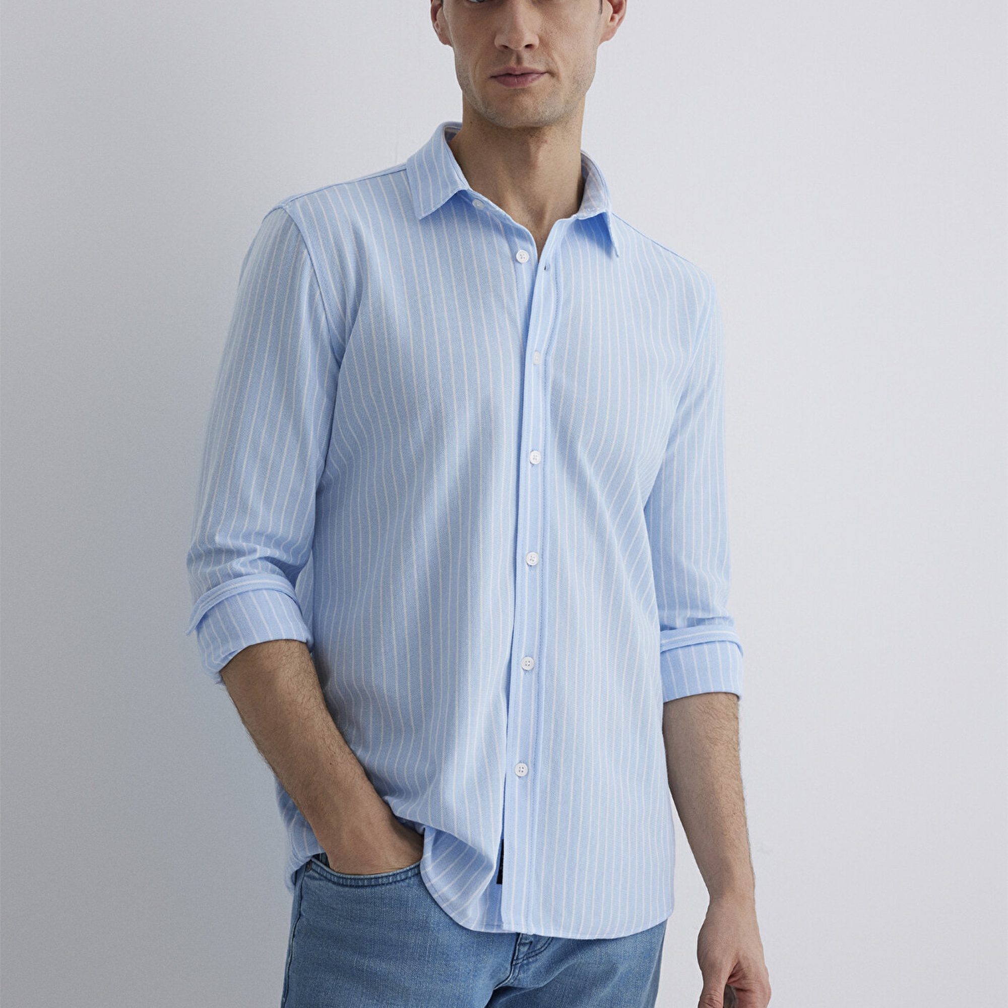 Mavi Çizgili Mavi Gömlek Slim Fit / Dar Kesim 0211404-89506