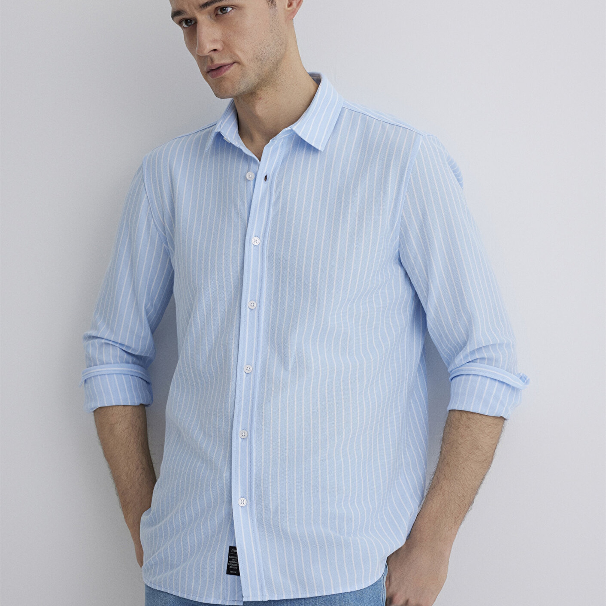 Mavi Çizgili Mavi Gömlek Slim Fit / Dar Kesim 0211404-89506