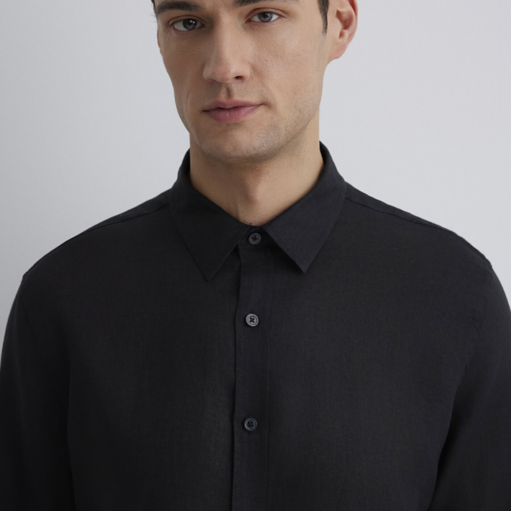 Mavi Siyah Keten Gömlek Slim Fit / Dar Kesim 0211466-900