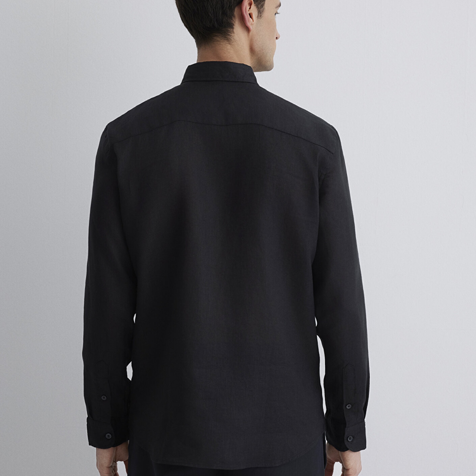 Mavi Siyah Keten Gömlek Slim Fit / Dar Kesim 0211466-900