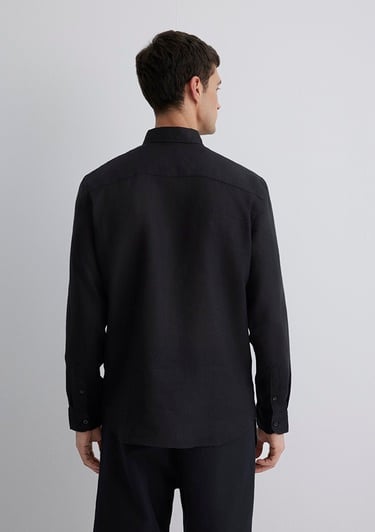  Mavi Siyah Keten Gömlek Slim Fit / Dar Kesim 0211466-900