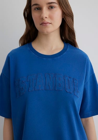  Mavi İstanbul Baskılı Mavi Tişört Oversize / Geniş Kesim 1613219-88121