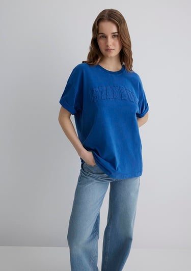  Mavi İstanbul Baskılı Mavi Tişört Oversize / Geniş Kesim 1613219-88121