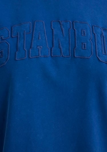  Mavi İstanbul Baskılı Mavi Tişört Oversize / Geniş Kesim 1613219-88121