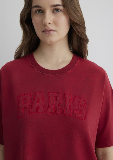  Mavi Paris Baskılı Kırmızı Tişört Oversize / Geniş Kesim 1613218-70464