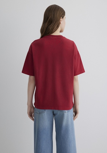  Mavi Paris Baskılı Kırmızı Tişört Oversize / Geniş Kesim 1613218-70464