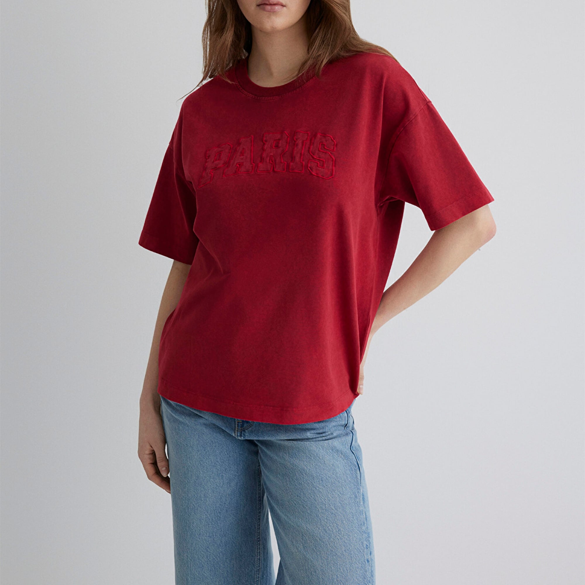 Mavi Paris Baskılı Kırmızı Tişört Oversize / Geniş Kesim 1613218-70464