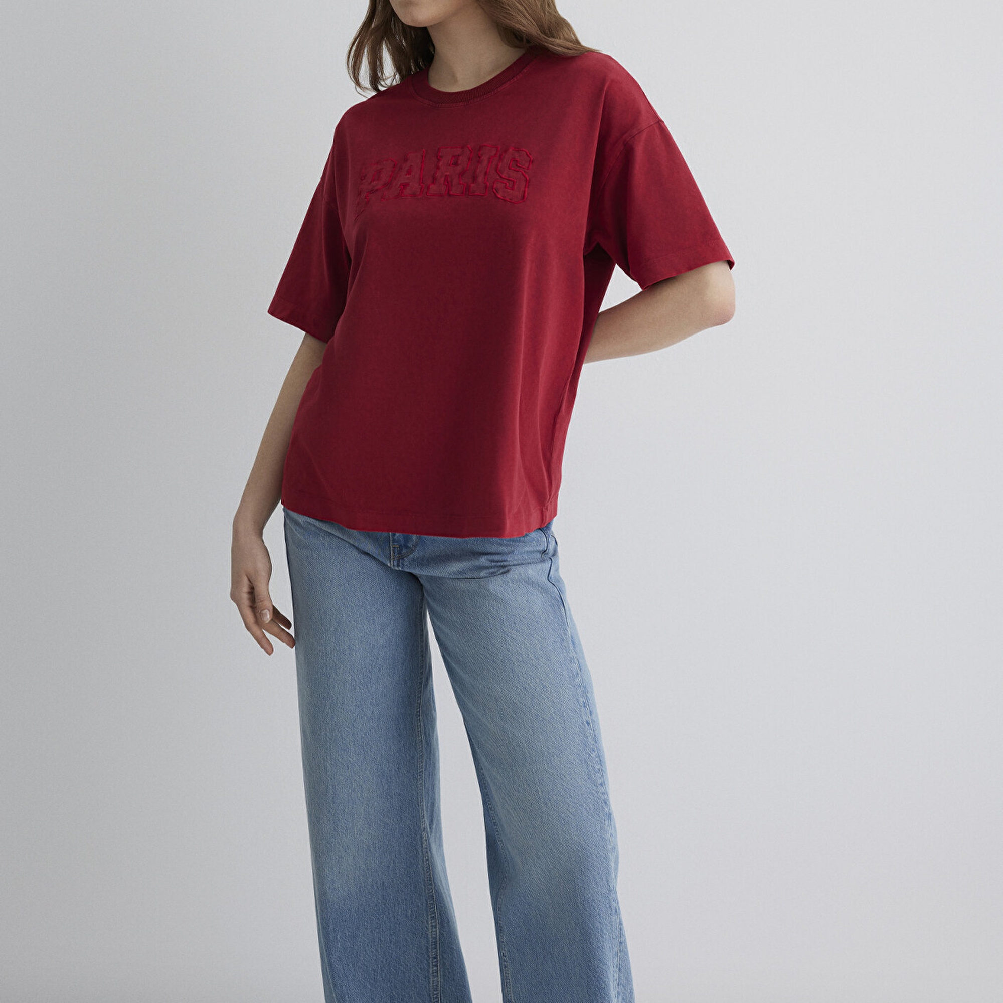 Mavi Paris Baskılı Kırmızı Tişört Oversize / Geniş Kesim 1613218-70464