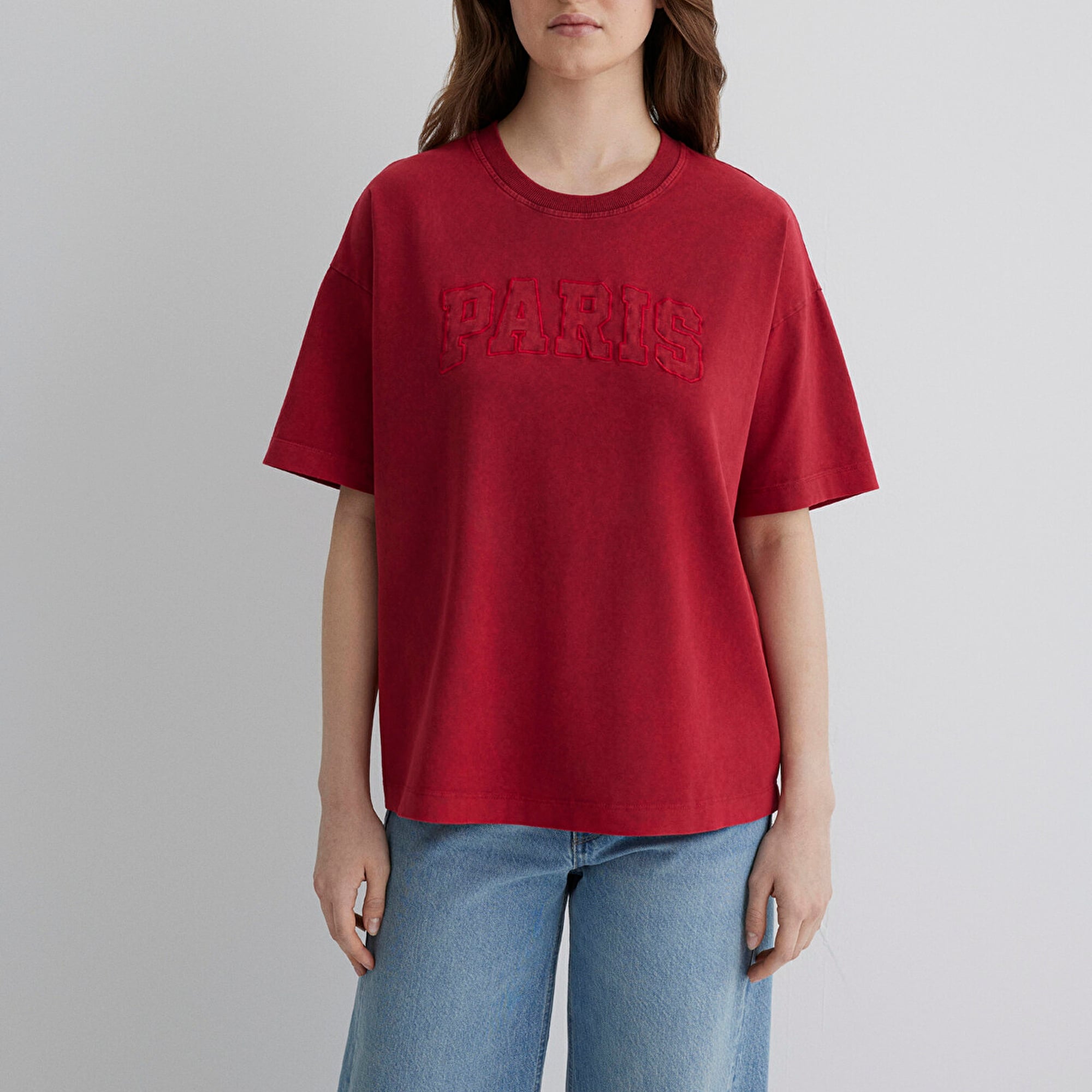 Mavi Paris Baskılı Kırmızı Tişört Oversize / Geniş Kesim 1613218-70464