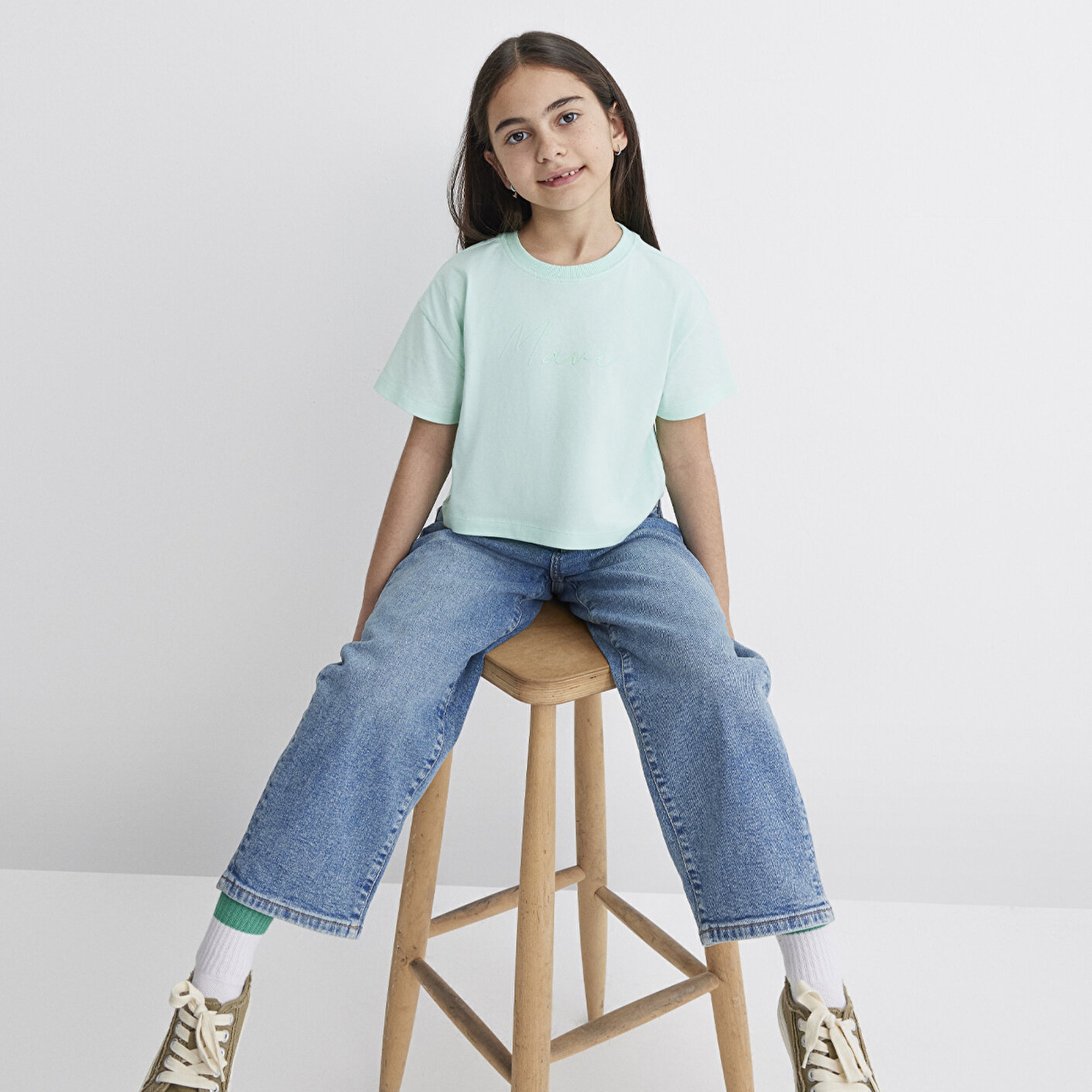 Mavi Mavi Logo Baskılı Yeşil Crop Tişört Loose Fit / Bol Rahat Kesim 7610181-71676