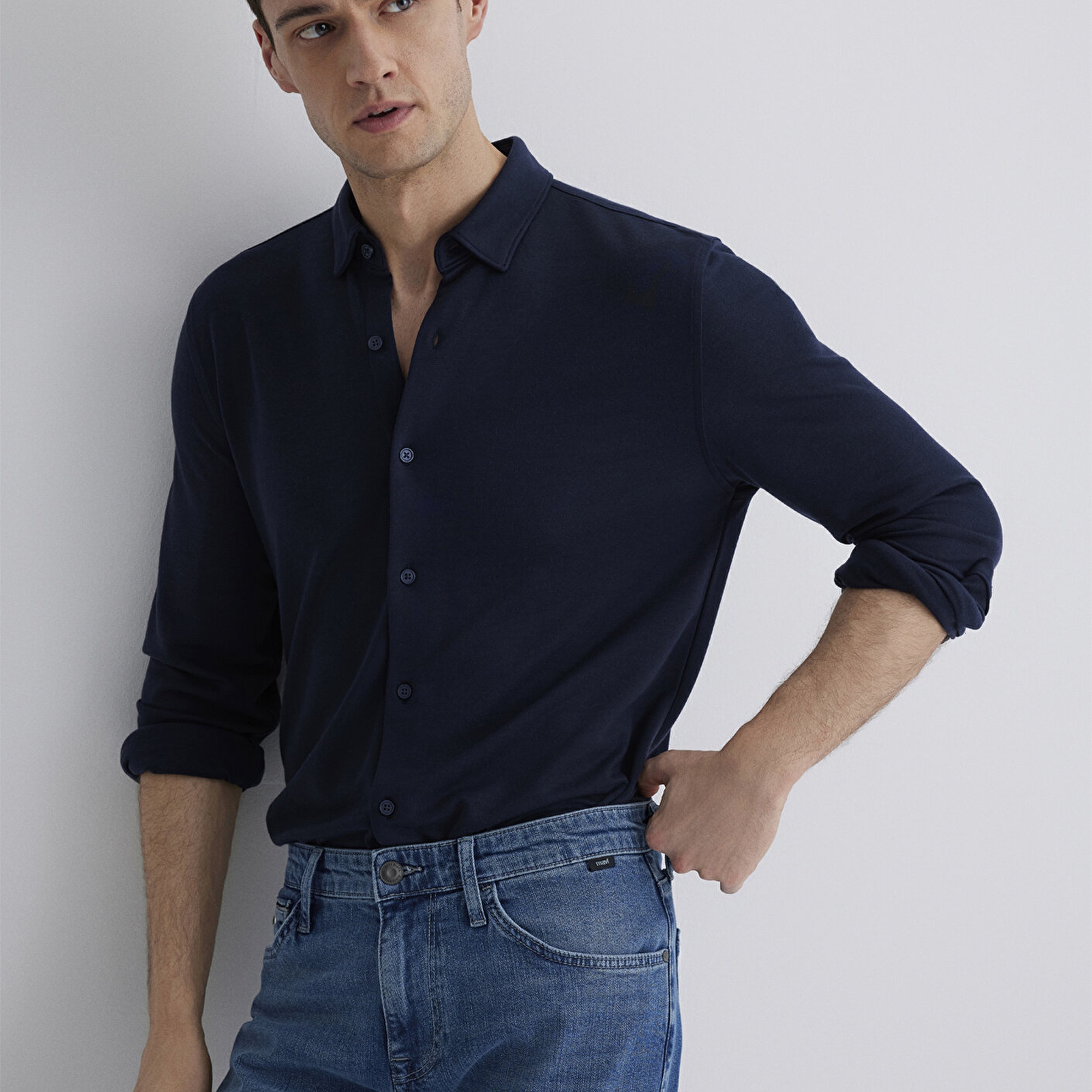 Mavi Liyosel Karışımlı Lacivert Gömlek Slim Fit / Dar Kesim 0211582-70488