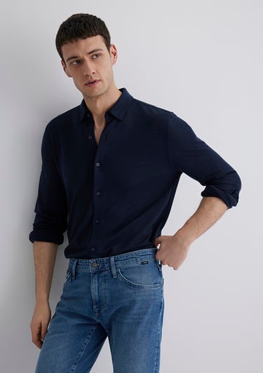  Mavi Liyosel Karışımlı Lacivert Gömlek Slim Fit / Dar Kesim 0211582-70488