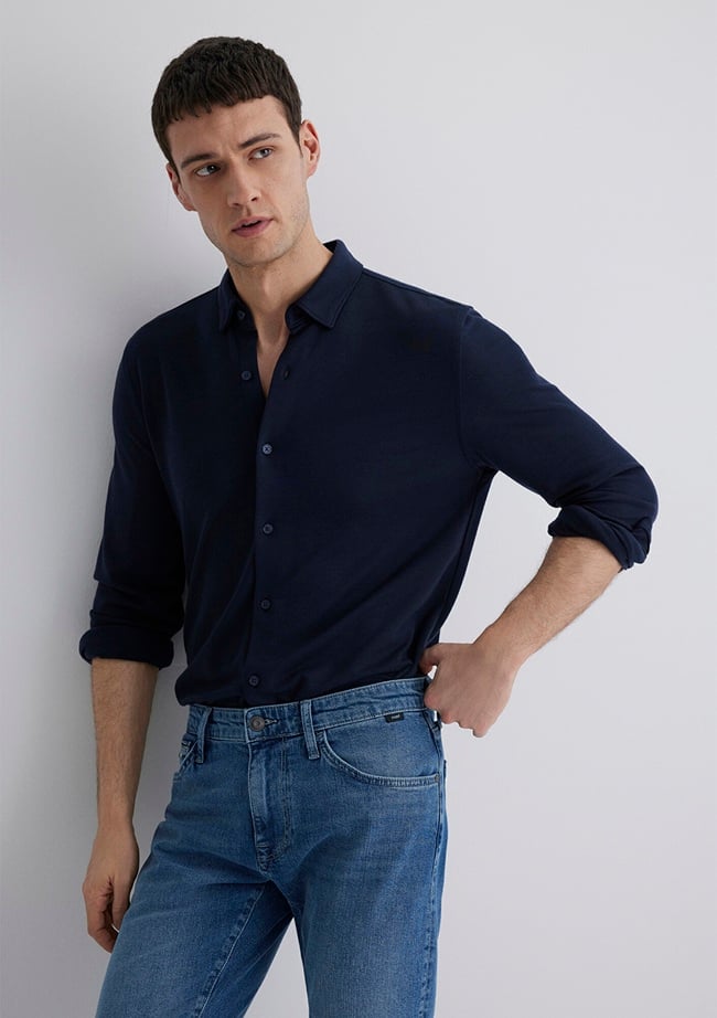  Mavi Liyosel Karışımlı Lacivert Gömlek Slim Fit / Dar Kesim 0211582-70488