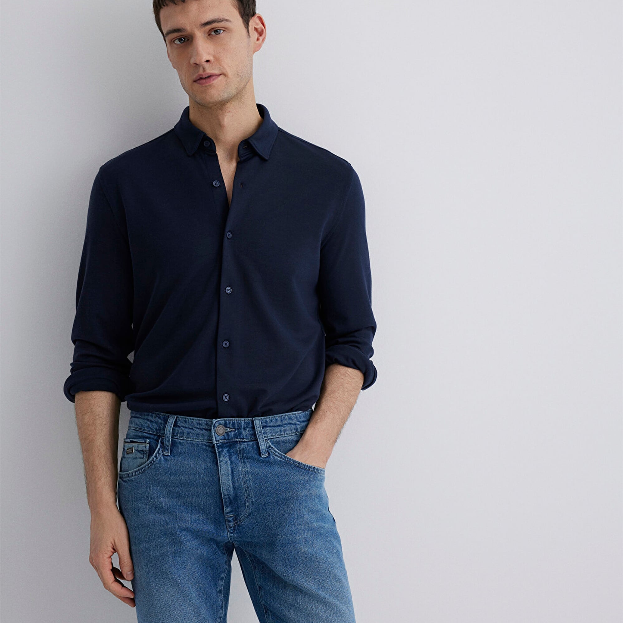 Mavi Liyosel Karışımlı Lacivert Gömlek Slim Fit / Dar Kesim 0211582-70488