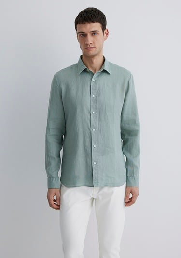  Mavi Yeşil Keten Gömlek Slim Fit / Dar Kesim 0211466-70113