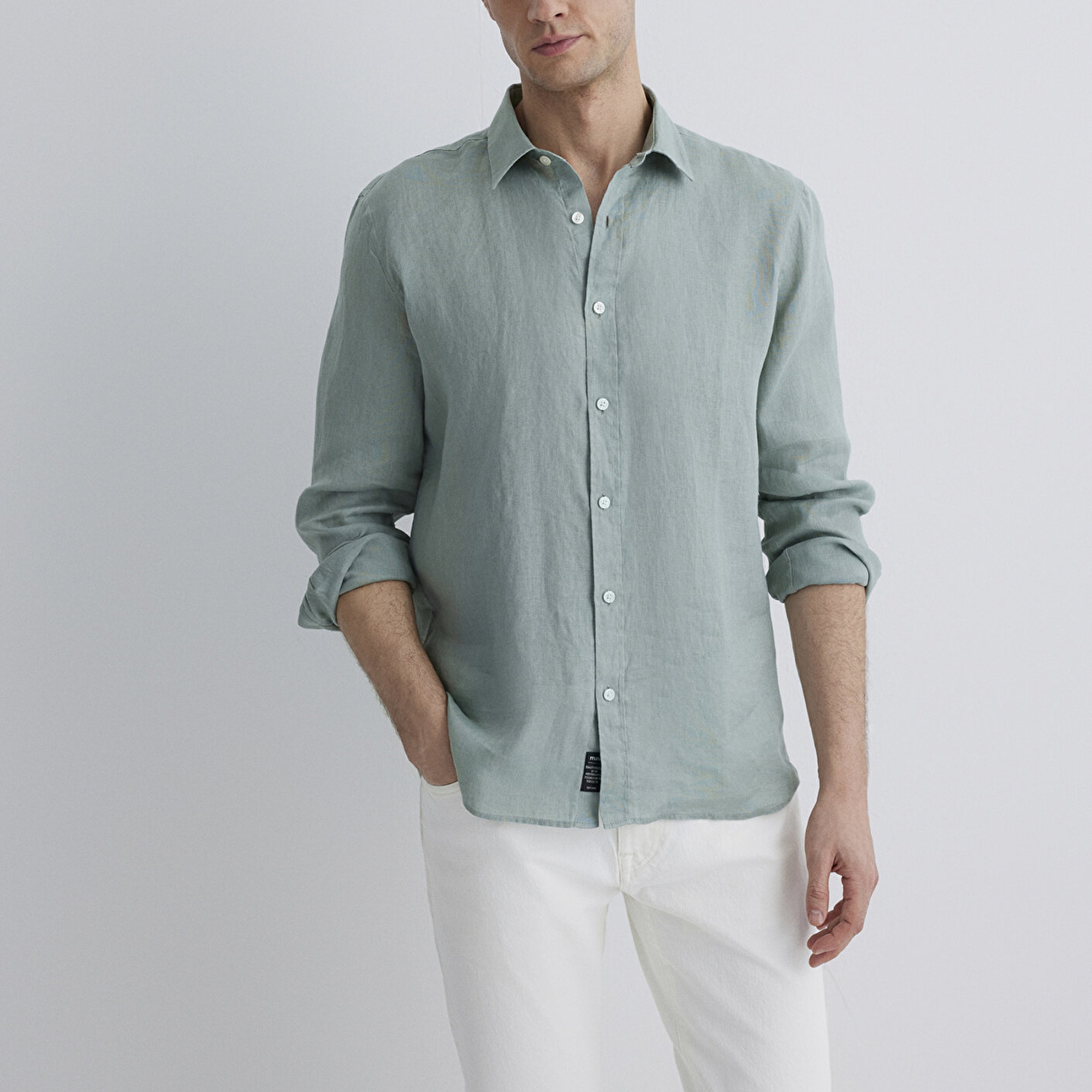 Mavi Yeşil Keten Gömlek Slim Fit / Dar Kesim 0211466-70113