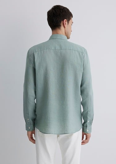  Mavi Yeşil Keten Gömlek Slim Fit / Dar Kesim 0211466-70113