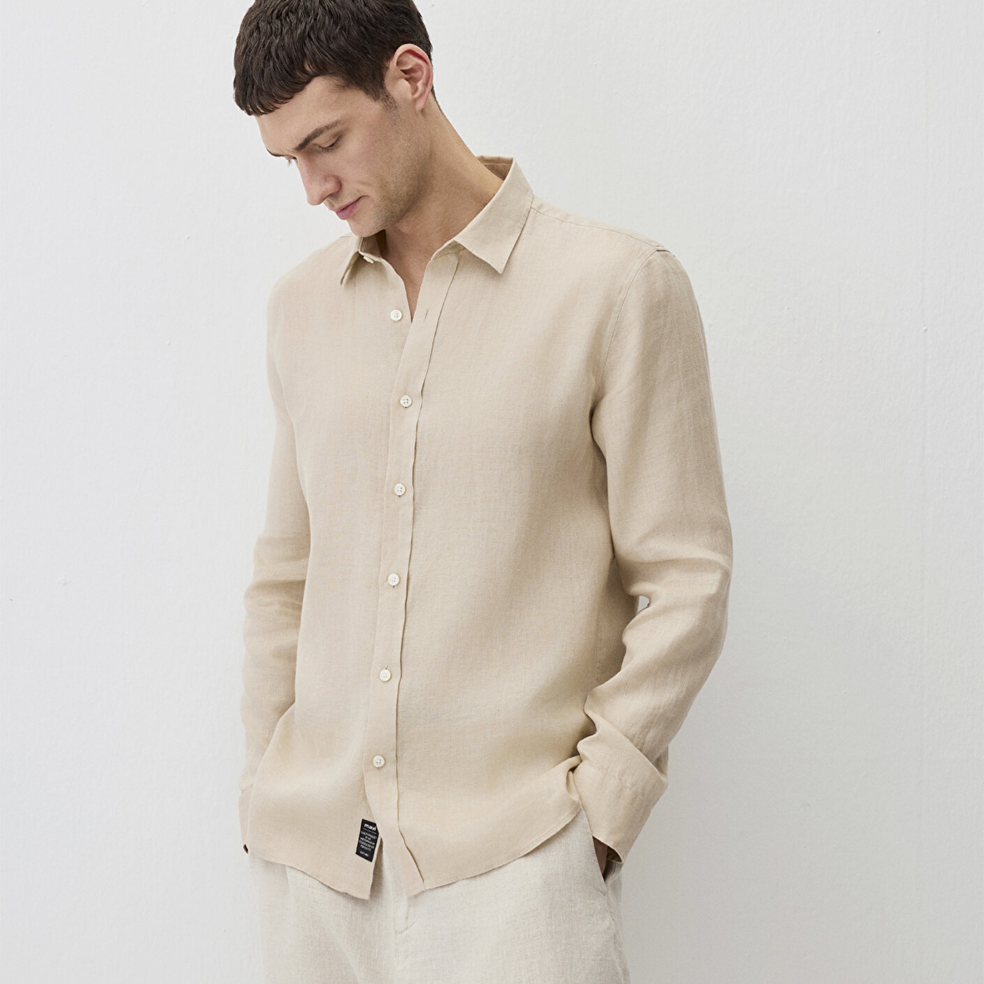 Mavi Bej Keten Gömlek Slim Fit / Dar Kesim 0211466-70004