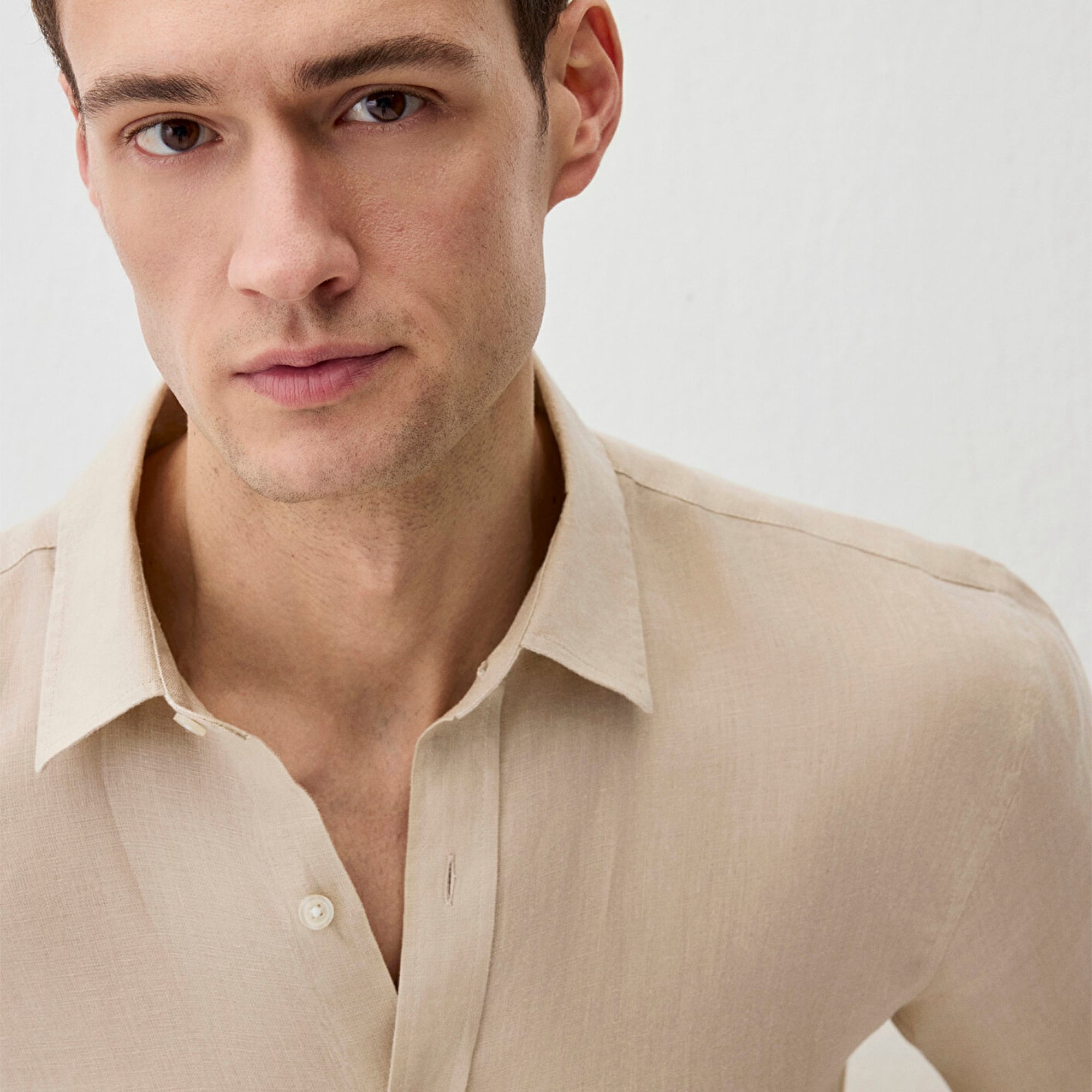 Mavi Bej Keten Gömlek Slim Fit / Dar Kesim 0211466-70004