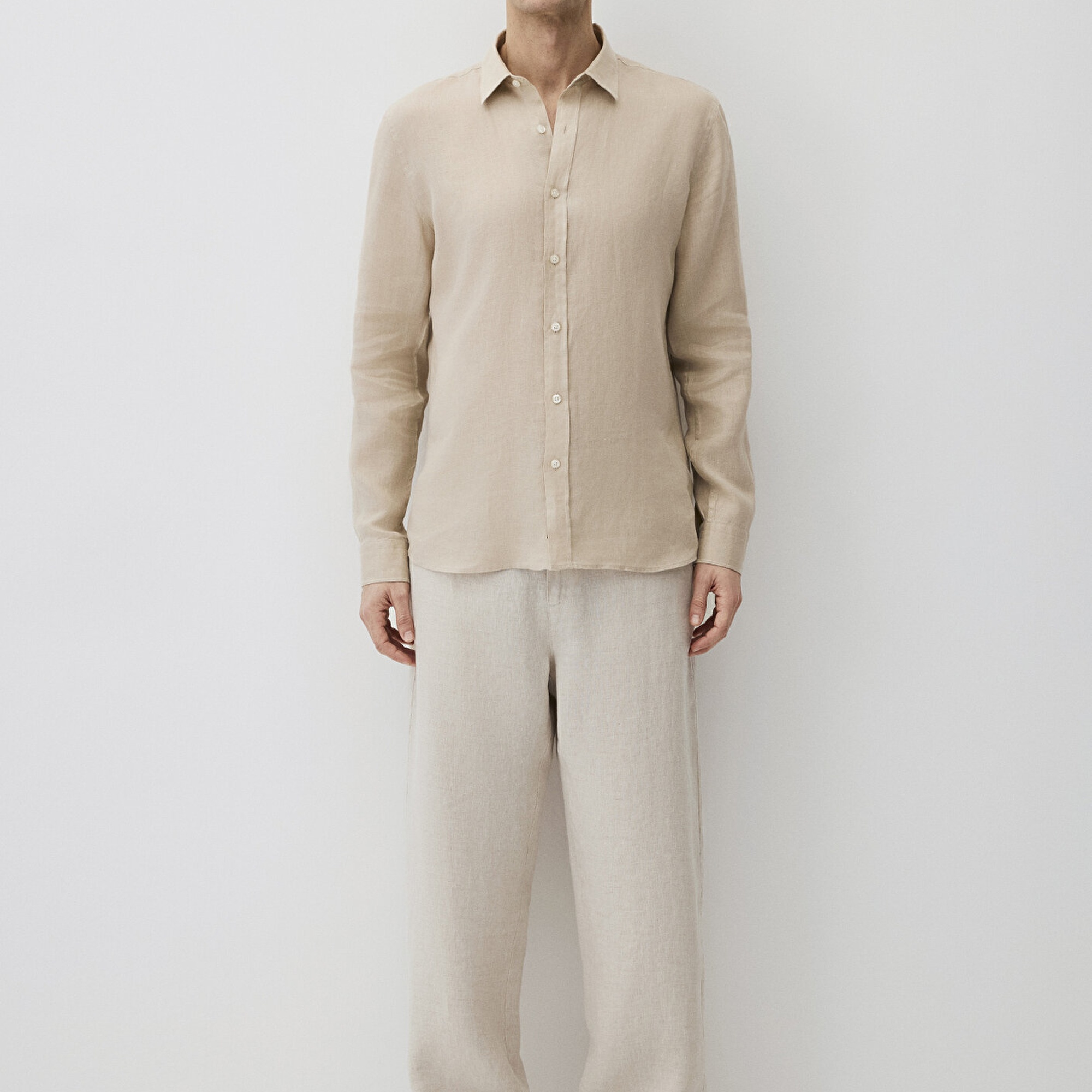 Mavi Bej Keten Gömlek Slim Fit / Dar Kesim 0211466-70004