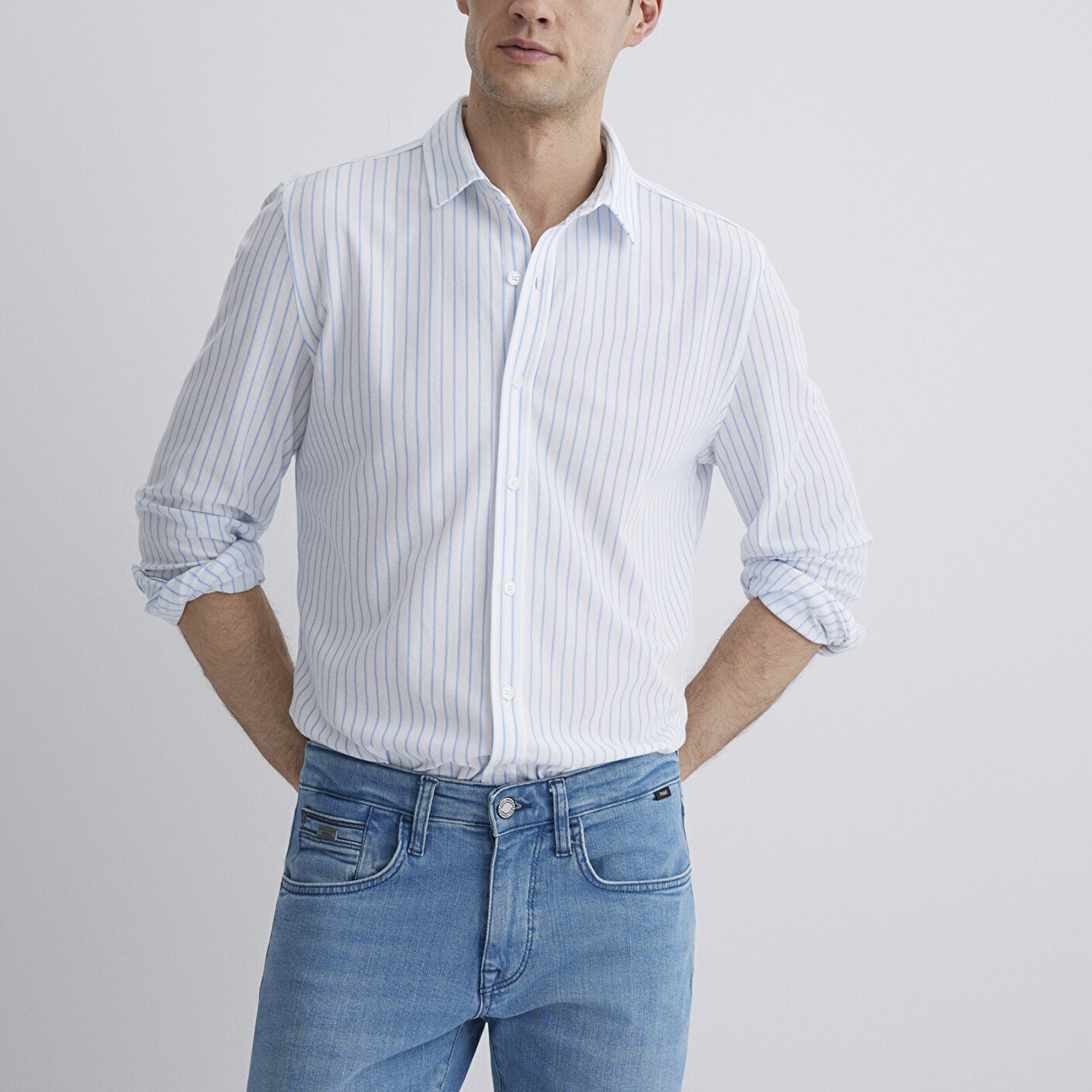 Mavi Çizgili Mavi Gömlek Slim Fit / Dar Kesim 0211403-88654