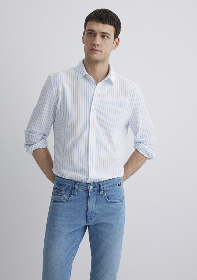  Mavi Çizgili Mavi Gömlek Slim Fit / Dar Kesim 0211403-88654