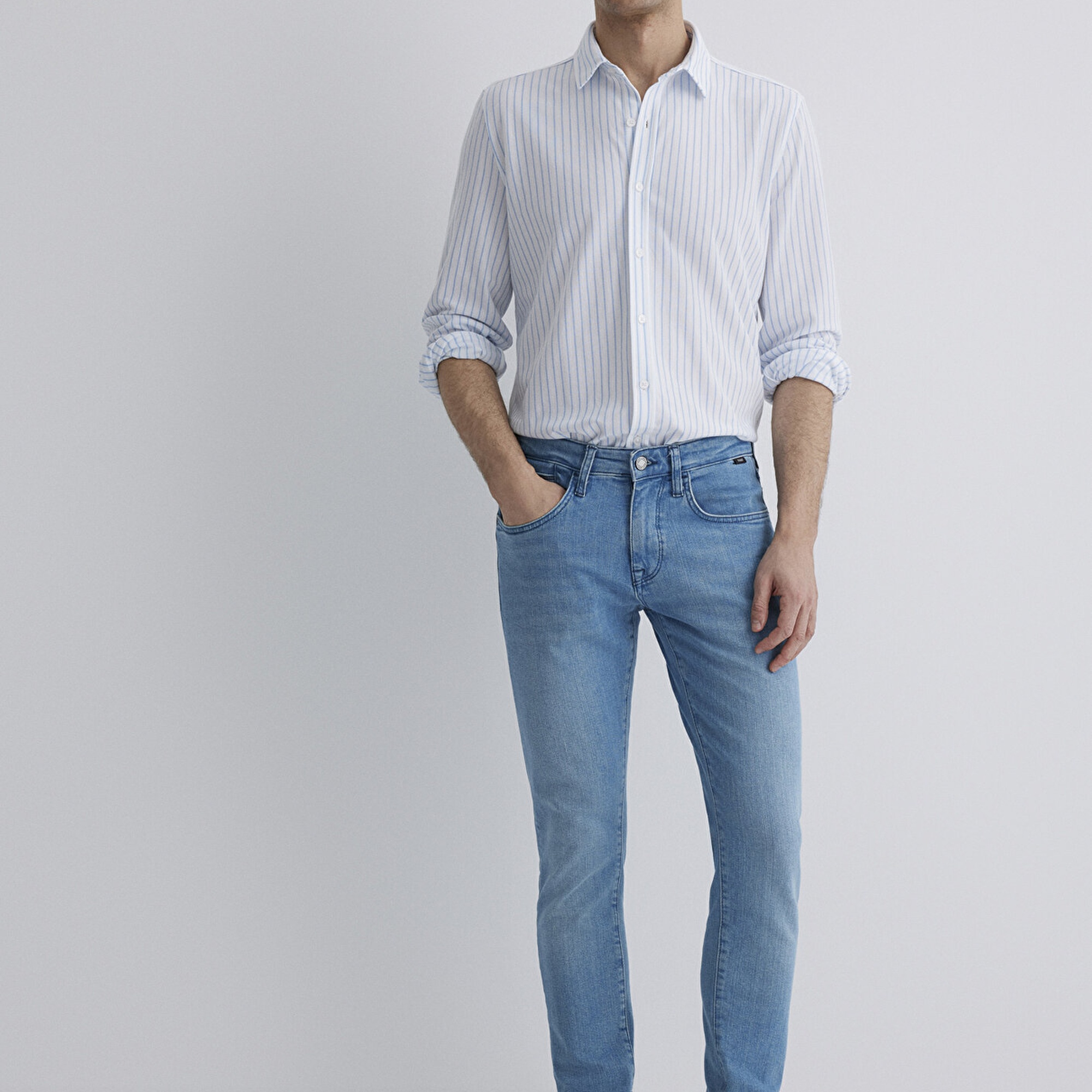 Mavi Çizgili Mavi Gömlek Slim Fit / Dar Kesim 0211403-88654