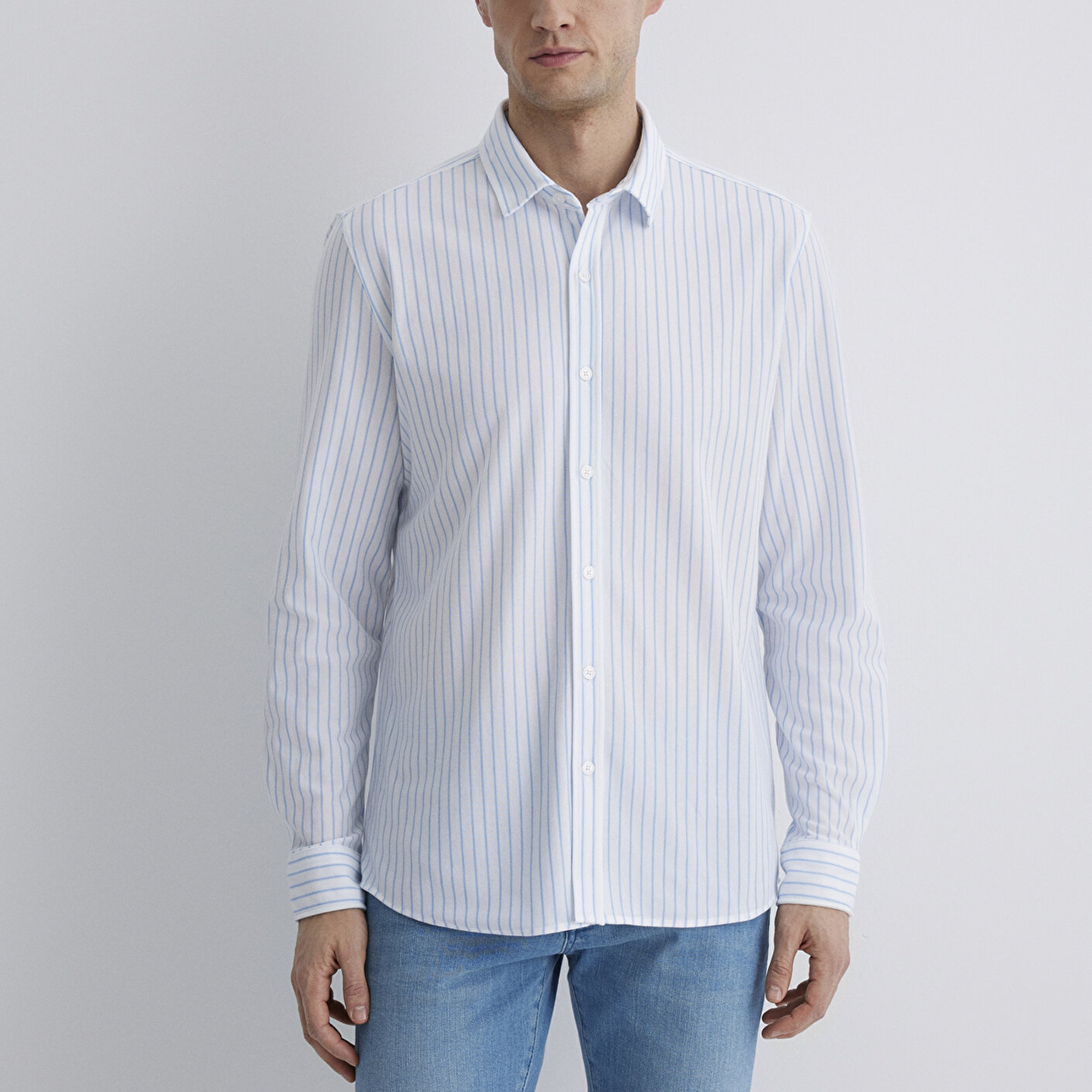 Mavi Çizgili Mavi Gömlek Slim Fit / Dar Kesim 0211403-88654