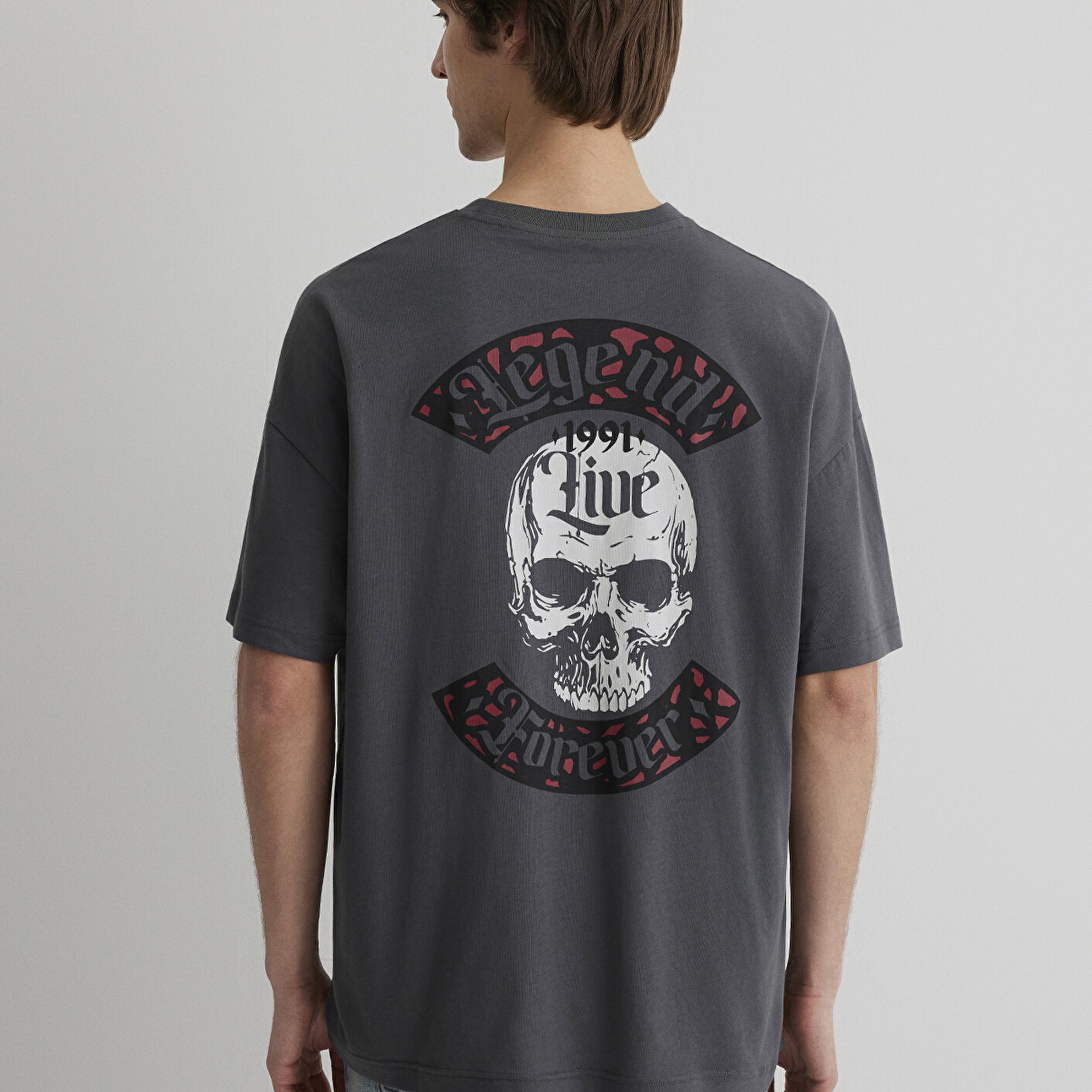 Mavi Kuru Kafa Baskılı Antrasit Tişört Oversize / Geniş Kesim 0612704-70088