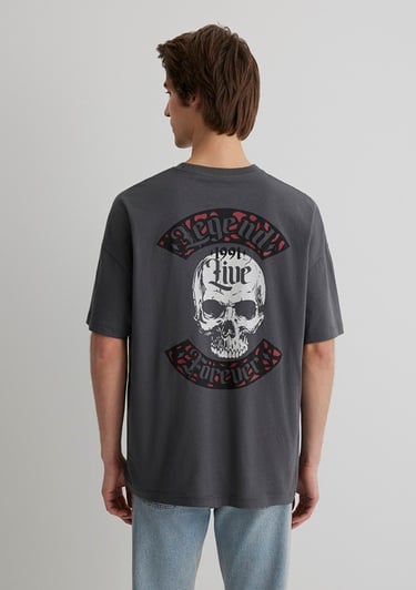  Mavi Kuru Kafa Baskılı Antrasit Tişört Oversize / Geniş Kesim 0612704-70088