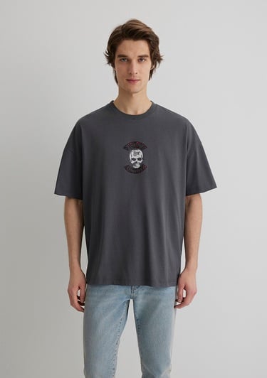  Mavi Kuru Kafa Baskılı Antrasit Tişört Oversize / Geniş Kesim 0612704-70088