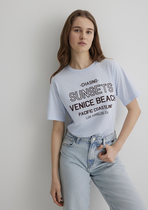  Mavi Baskılı Mavi Tişört Regular Fit / Normal Kesim 1613182-89201