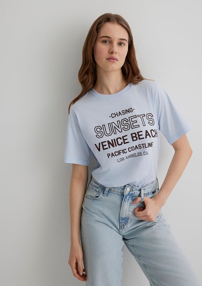  Mavi Baskılı Mavi Tişört Regular Fit / Normal Kesim 1613182-89201