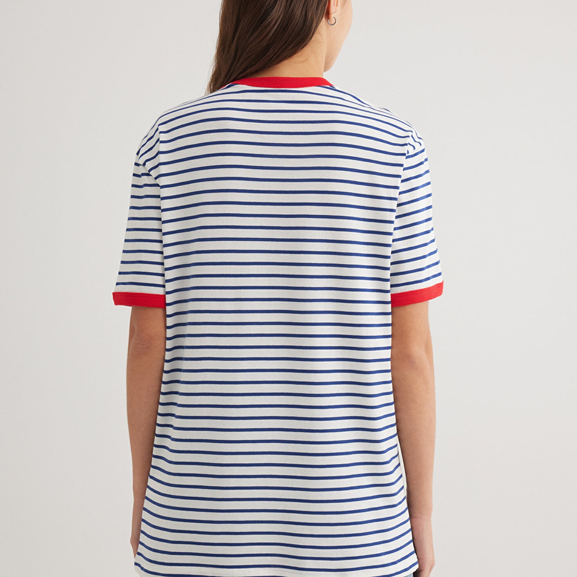 Mavi Berlin Baskılı Çizgili Unisex Tişört Loose Fit / Bol Rahat Kesim 2610025-70899