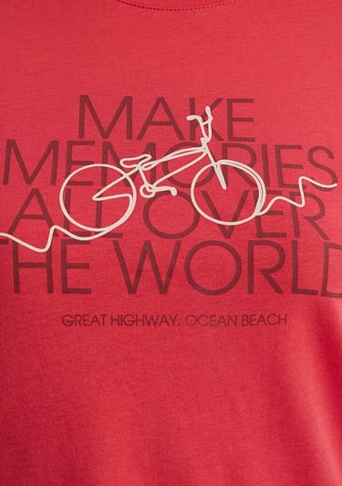  Mavi Bisiklet Baskılı Kırmızı Tişört Slim Fit / Dar Kesim 1613190-71083