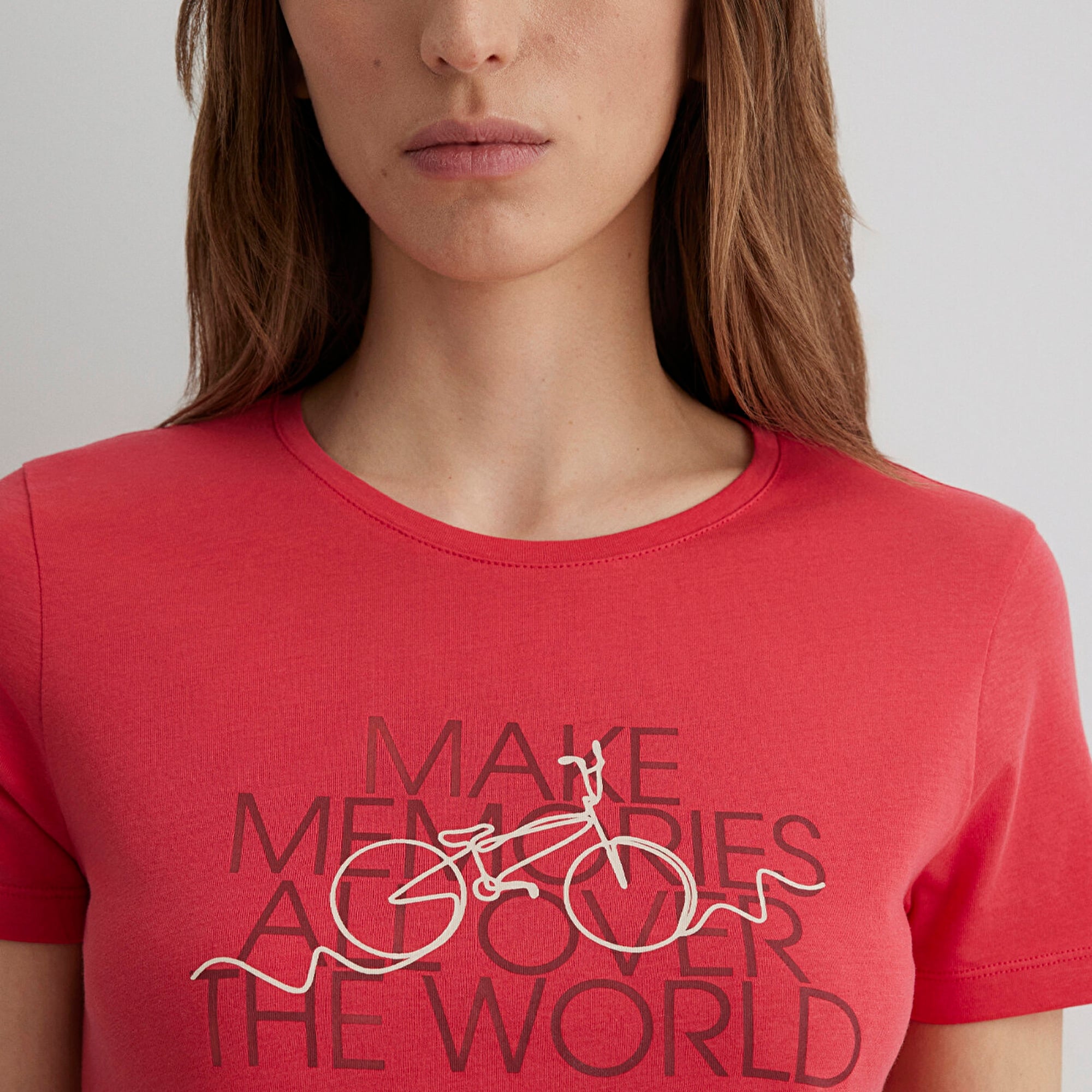 Mavi Bisiklet Baskılı Kırmızı Tişört Slim Fit / Dar Kesim 1613190-71083