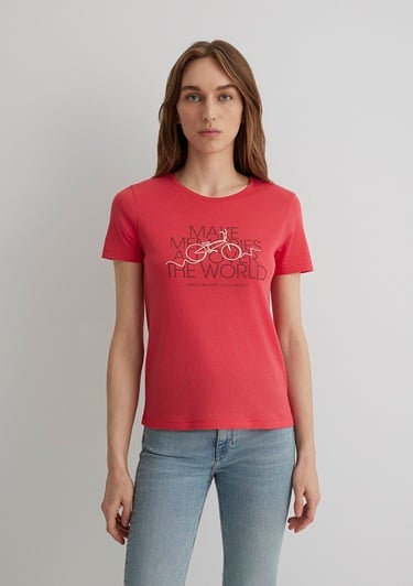  Mavi Bisiklet Baskılı Kırmızı Tişört Slim Fit / Dar Kesim 1613190-71083