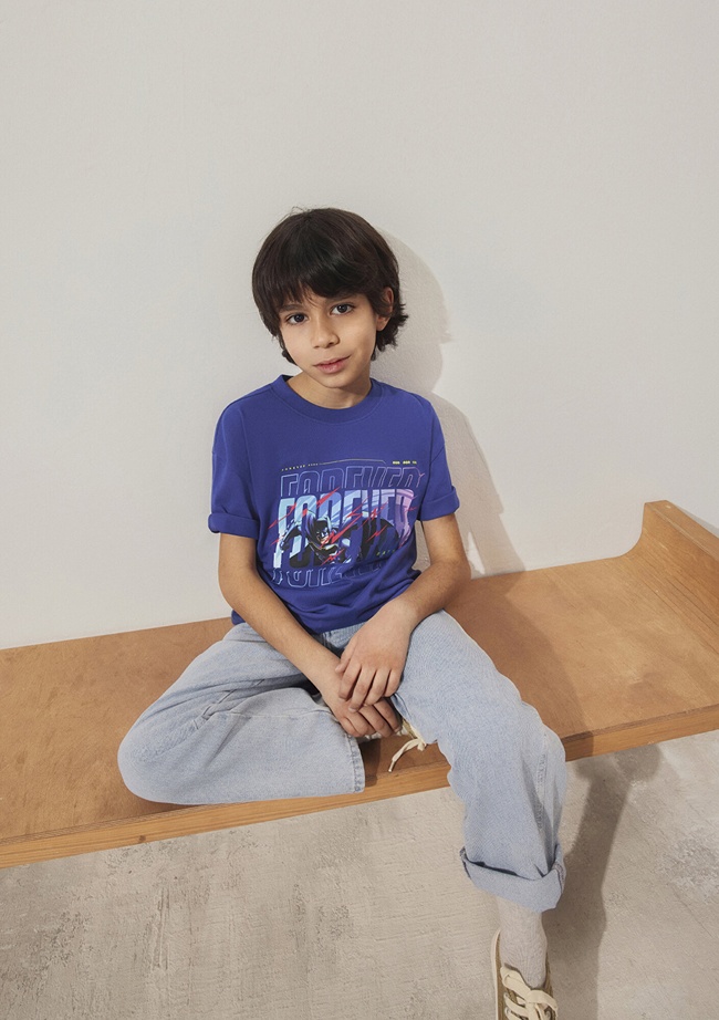  Mavi Batman Baskılı Mor Tişört Loose Fit / Bol Rahat Kesim 6610295-70908