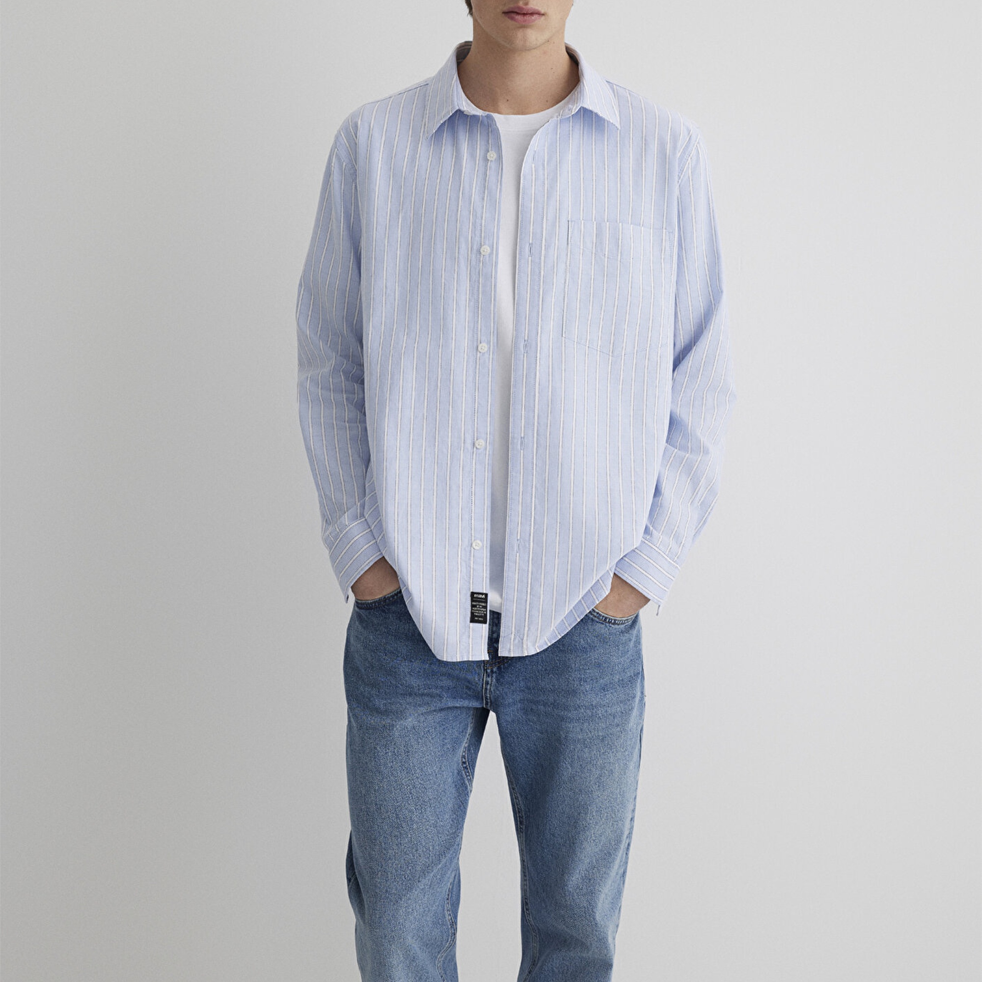 Mavi Çizgili Mavi Gömlek Regular Fit / Normal Kesim 0211416-70816