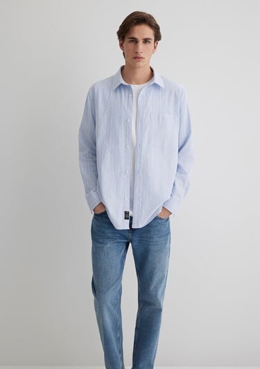  Mavi Çizgili Mavi Gömlek Regular Fit / Normal Kesim 0211416-70816