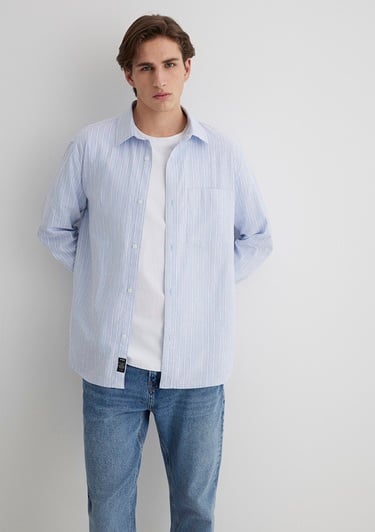  Mavi Çizgili Mavi Gömlek Regular Fit / Normal Kesim 0211416-70816